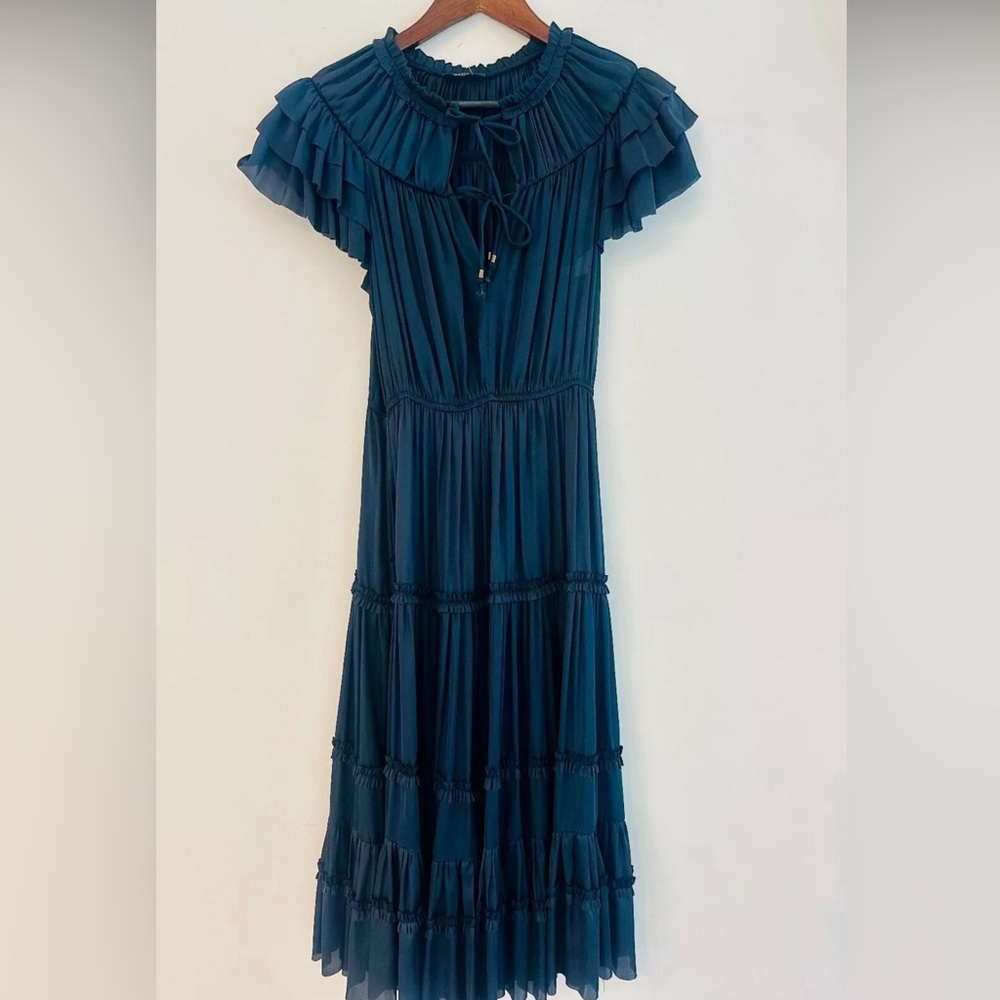 RESET by Jane Kianna Pleated Ruffle Midi Dress Charcoal Size S